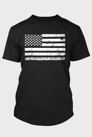 Black American Flag Pattern Print Crew Neck Men's T Shirt