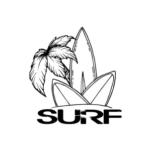 Black & White Surf Board with Palm Trees Graphic Decal