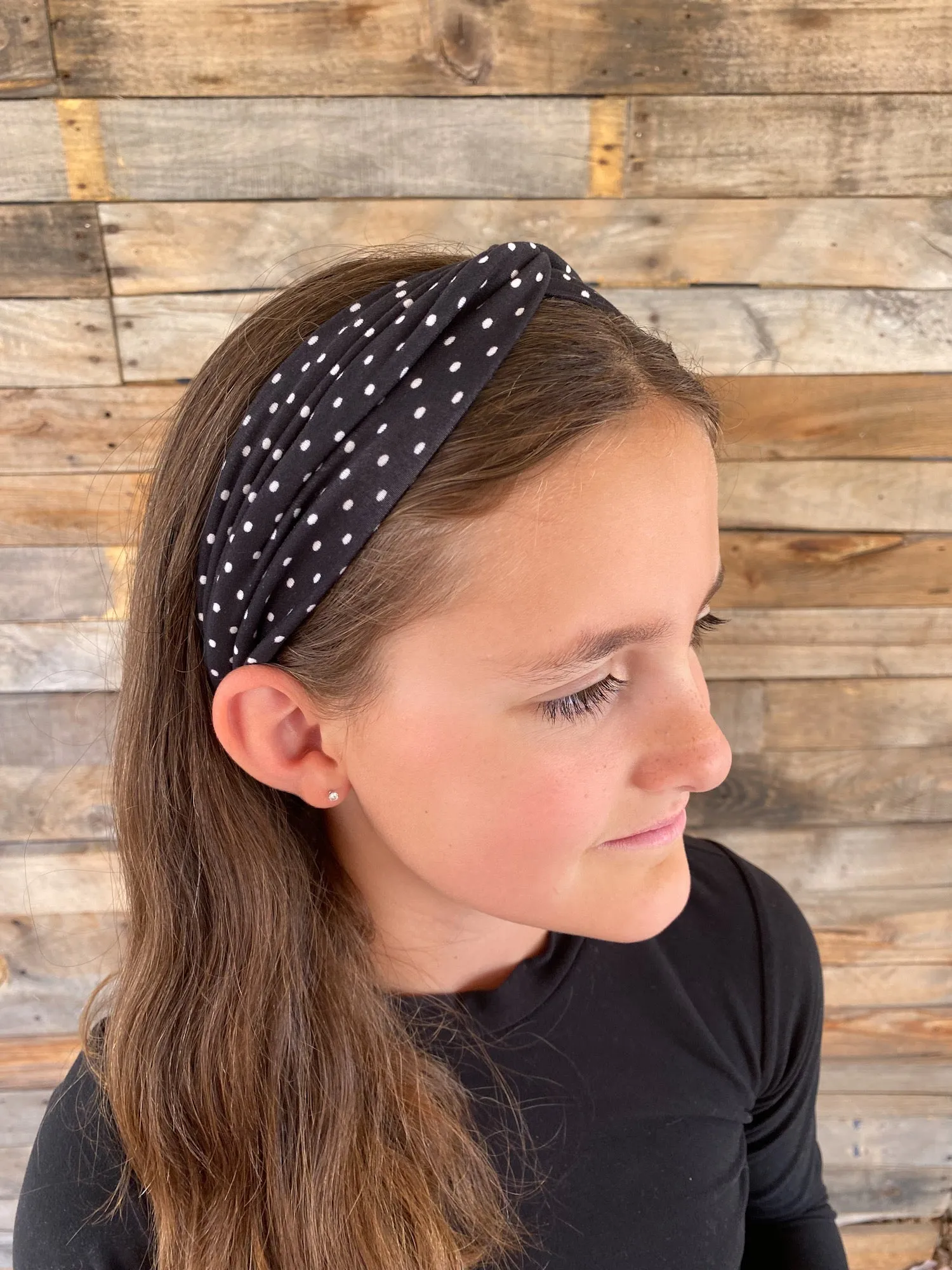 Black and White Polka Dot Faux Knot Headband