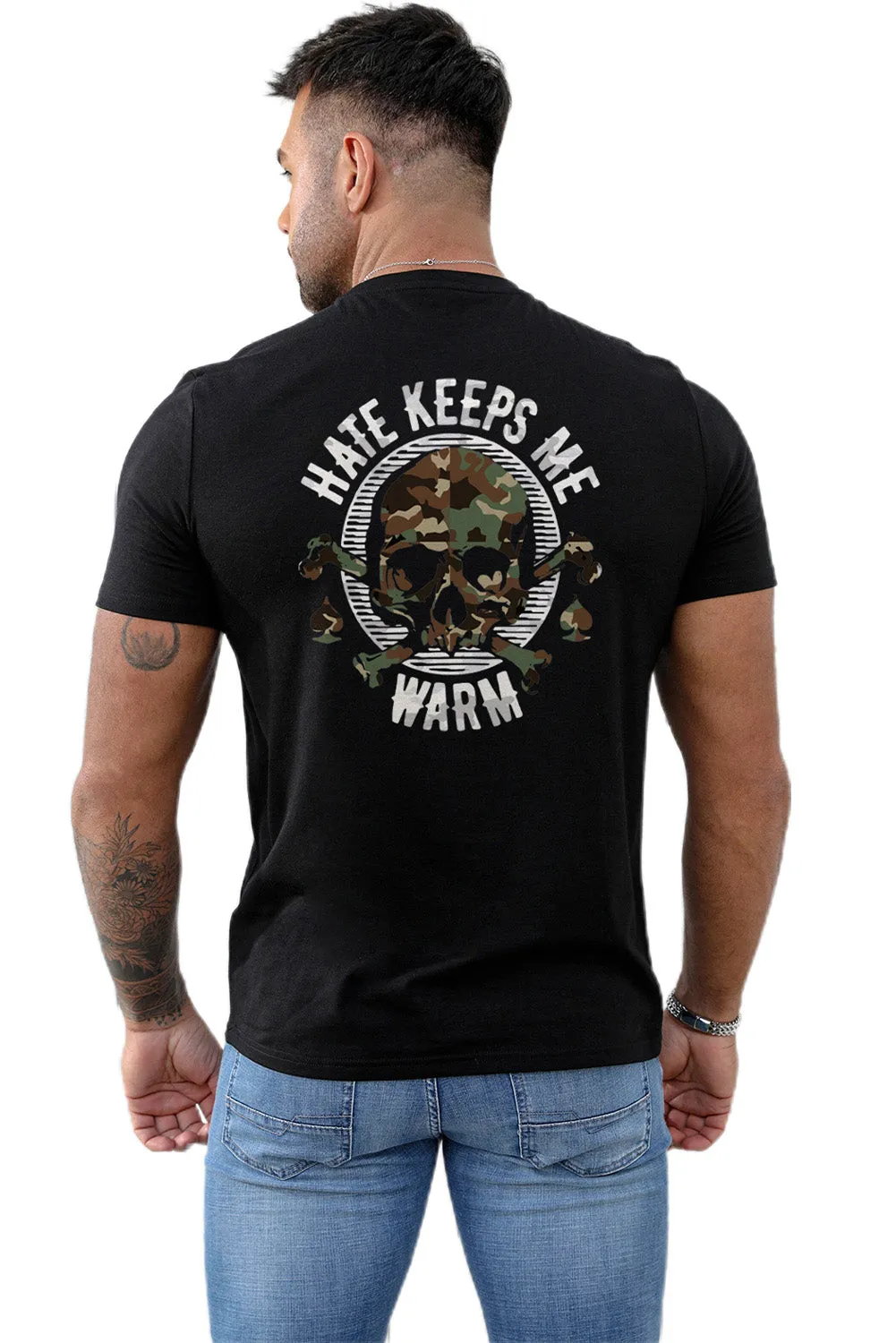 Black Camo Skull Letter Printed Muscle Fit Men's T Shirt