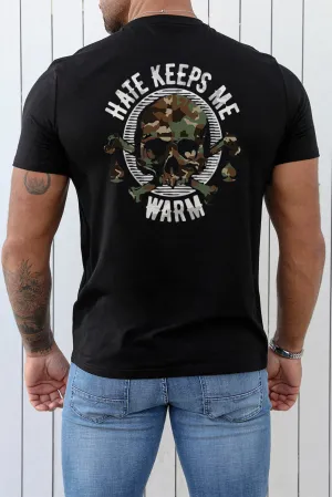 Black Camo Skull Letter Printed Muscle Fit Men's T Shirt