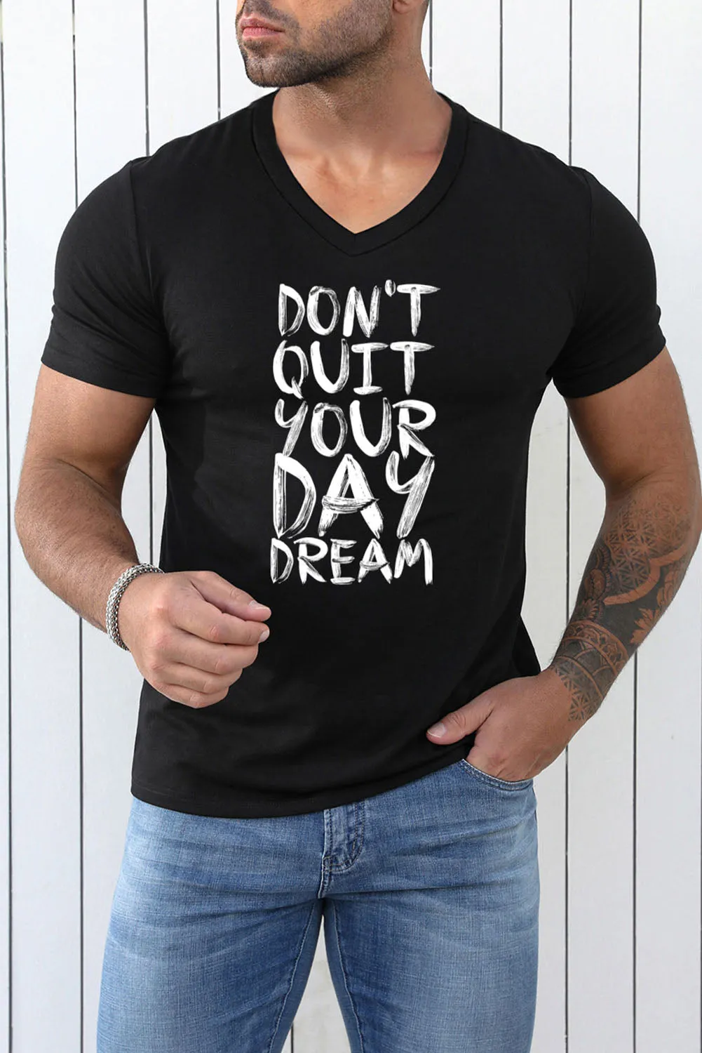 Black Don't Quit Your Day Dream Muscle Fit Men's T Shirt