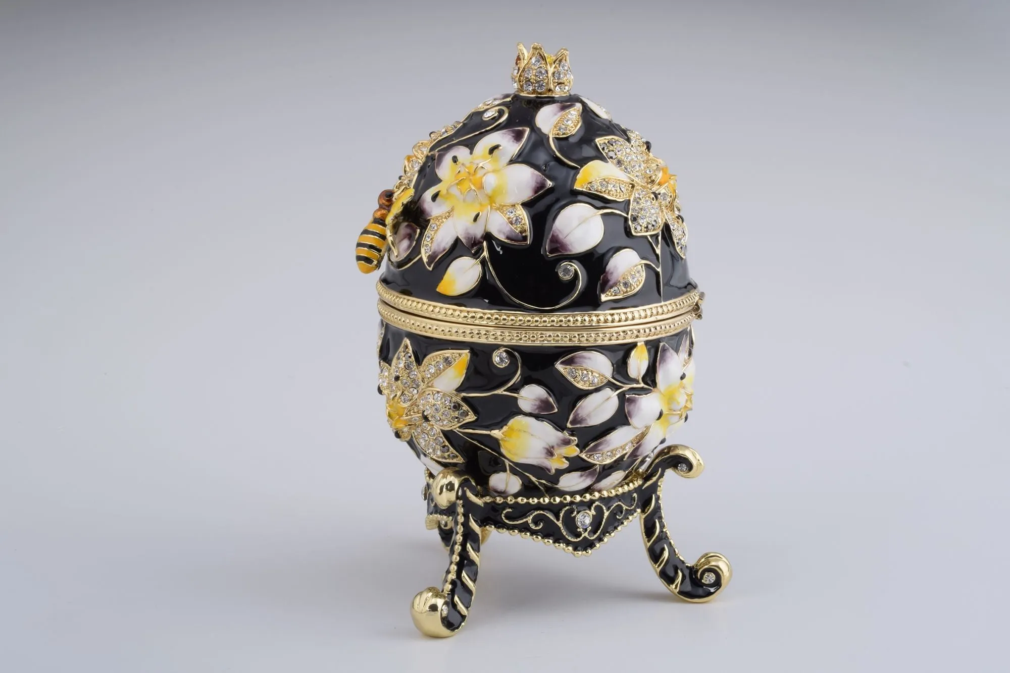 Black Faberge Egg Decorated with Bees and Flowers