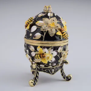 Black Faberge Egg Decorated with Bees and Flowers