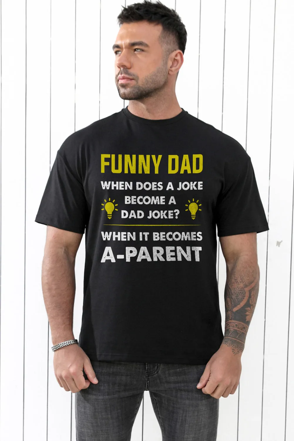 Black FUNNY DAD Letter Print O-neck Men's Graphic Tee