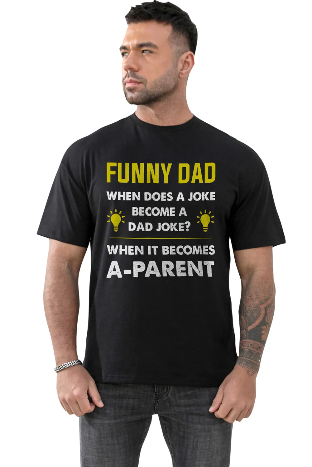 Black FUNNY DAD Letter Print O-neck Men's Graphic Tee