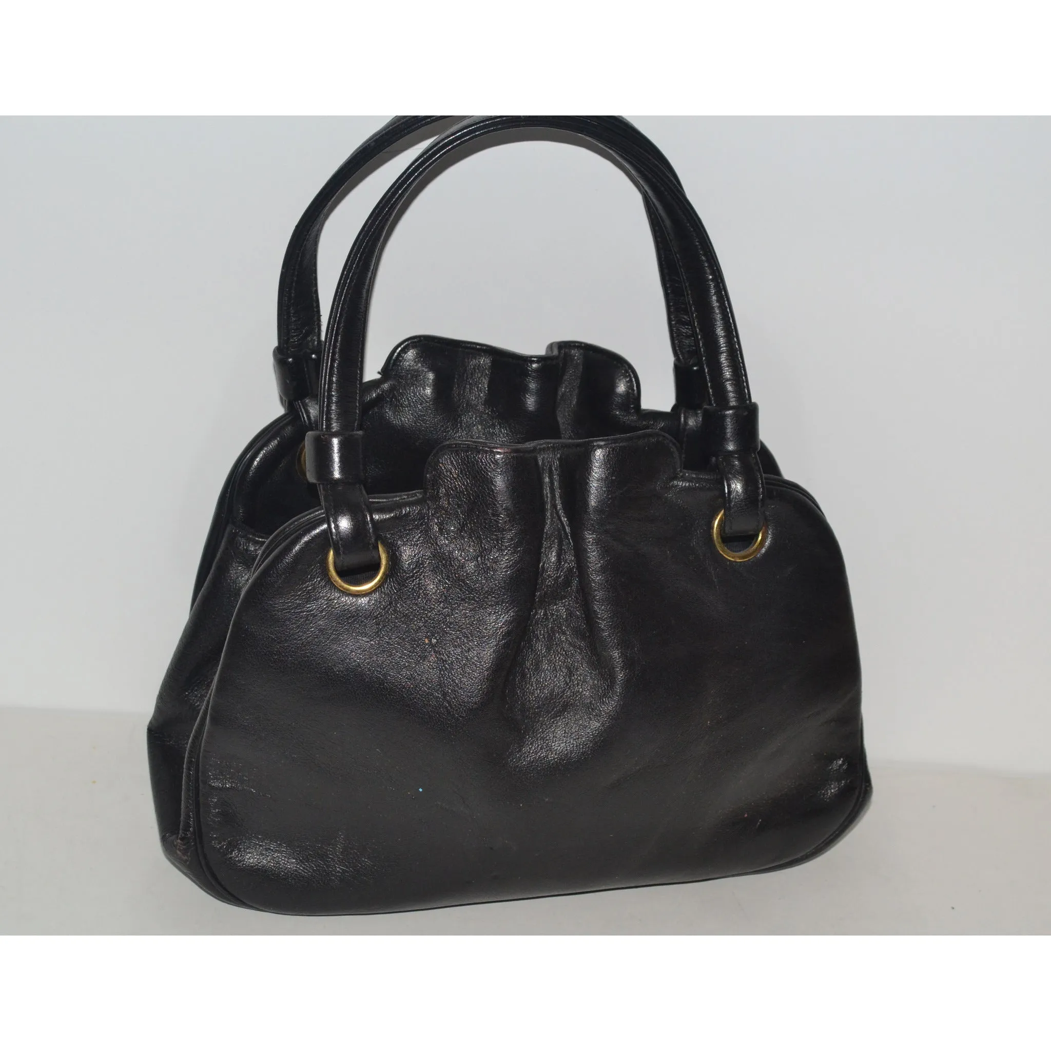 Black Gathered Leather Purse