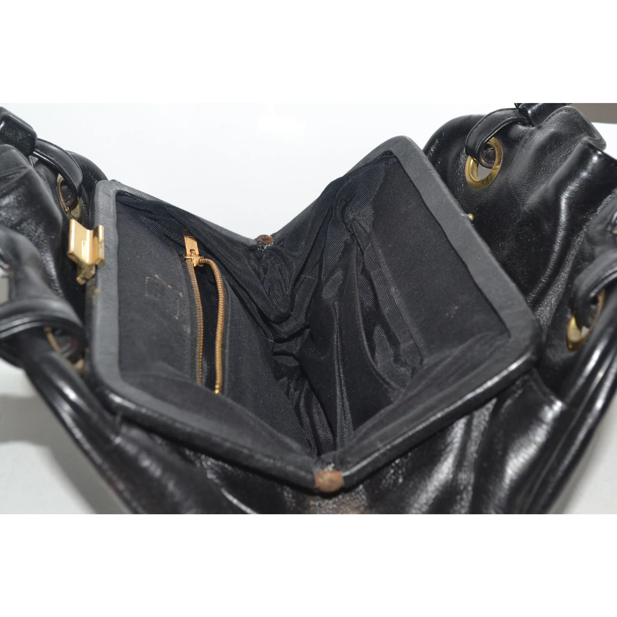 Black Gathered Leather Purse