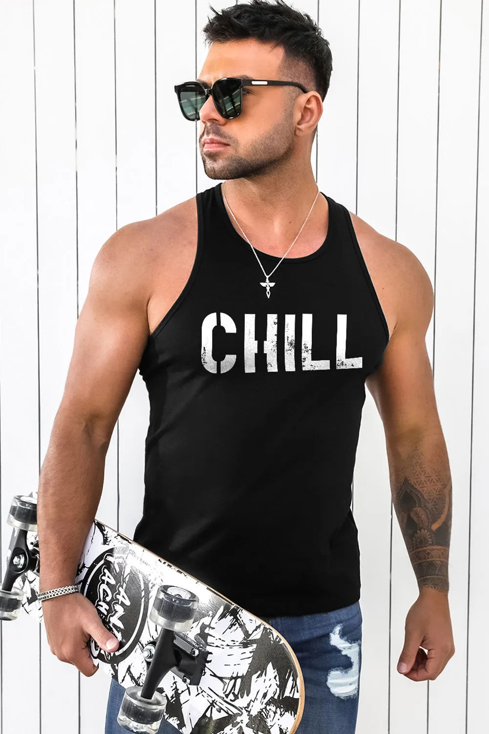 Black Mens Chill Graphic Tank Top