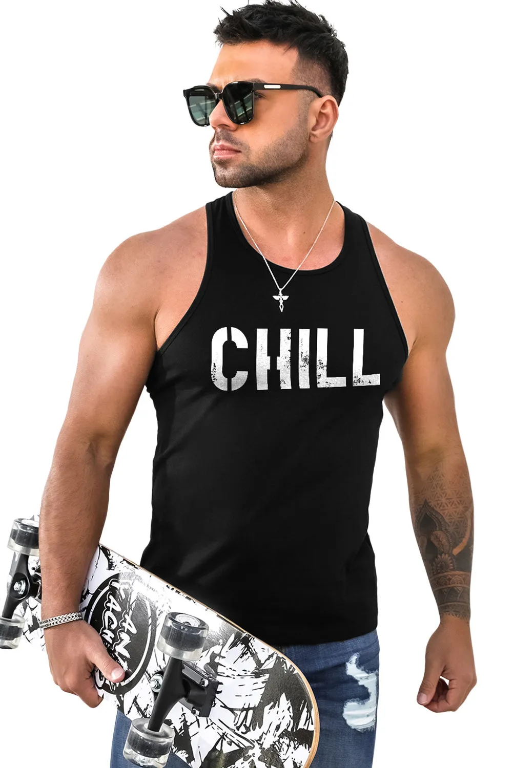 Black Mens Chill Graphic Tank Top