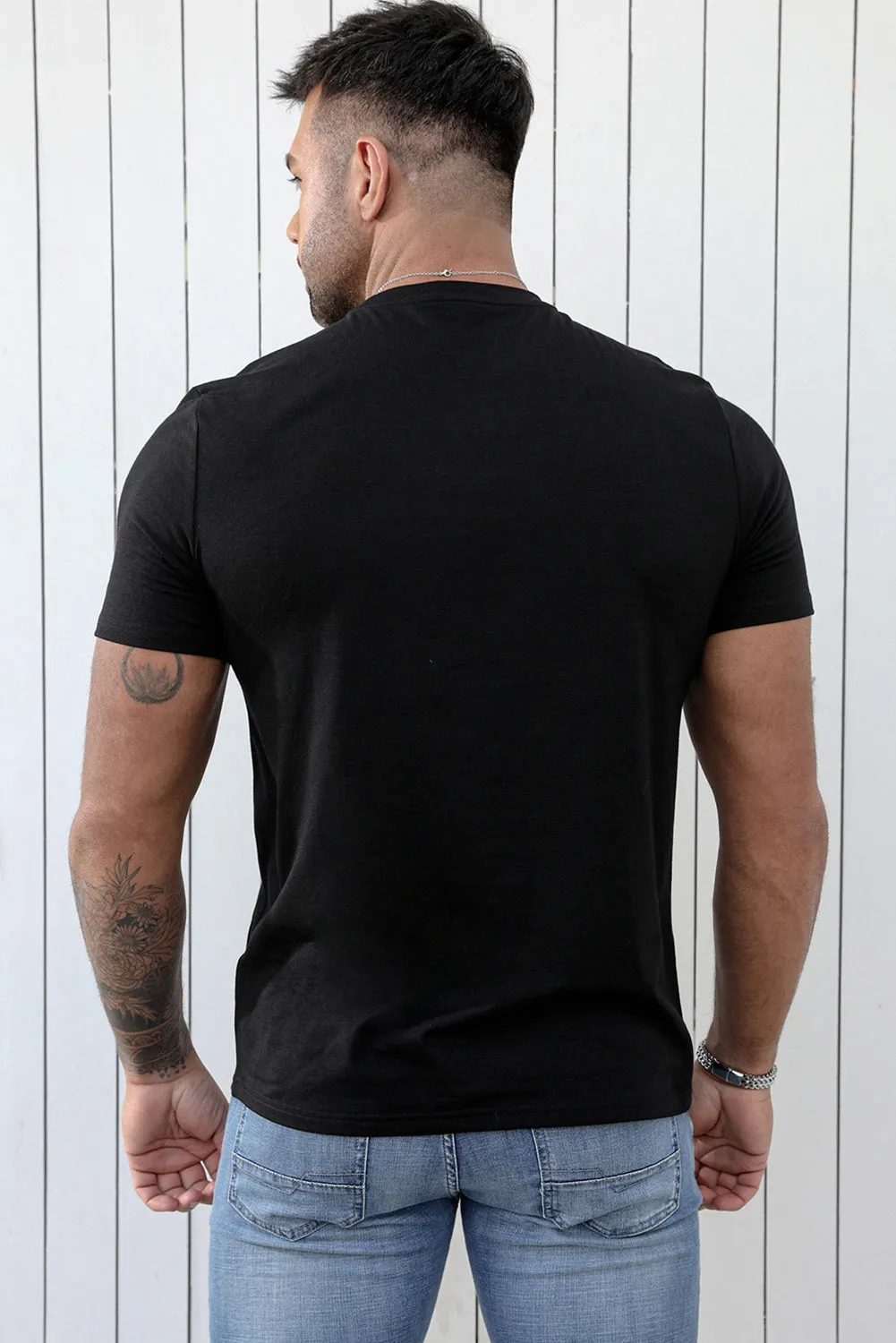 Black Men's Funny Words Print Muscle Fit V Neck T Shirt