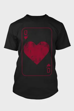 Black Mens Poker Card Heart Q Print Graphic Tee