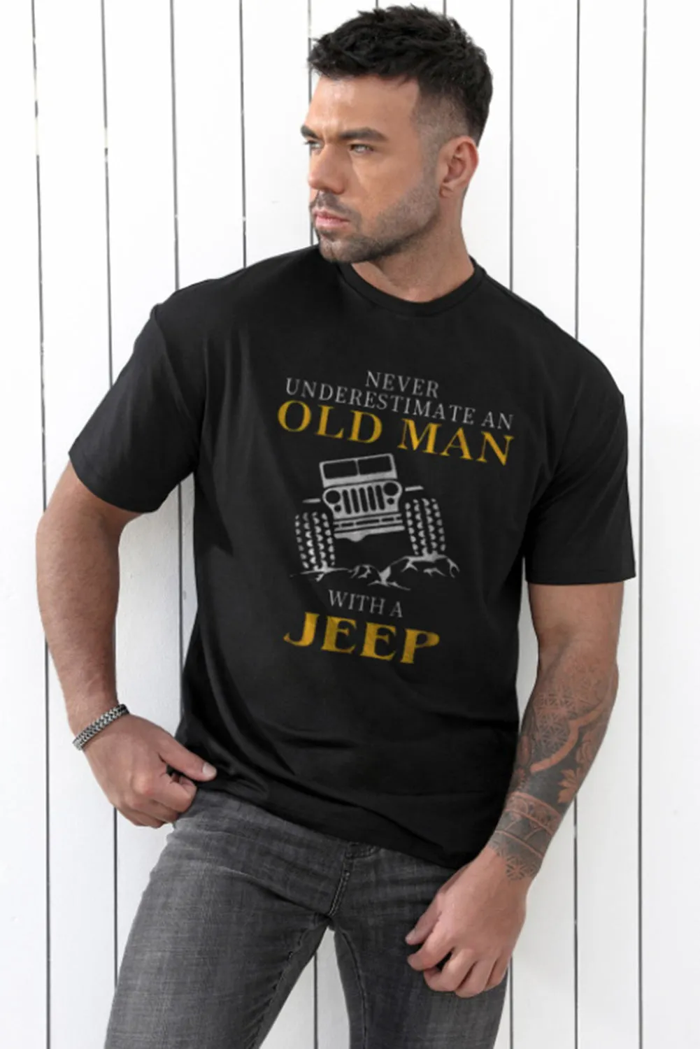 Black Never Underestimate An Old Man With Jeep T Shirt