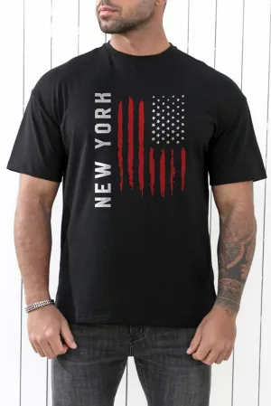 Black New York USA Flag Mens T Shirt