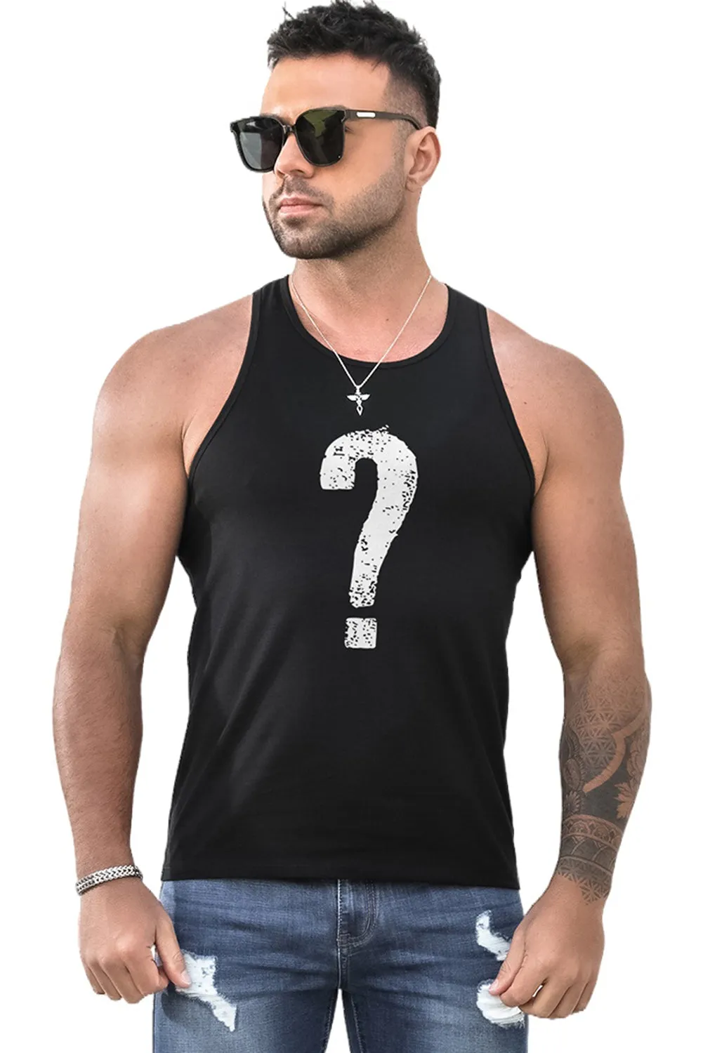 Black Question Mark Muscle Fit Racerback Men's Tank Top