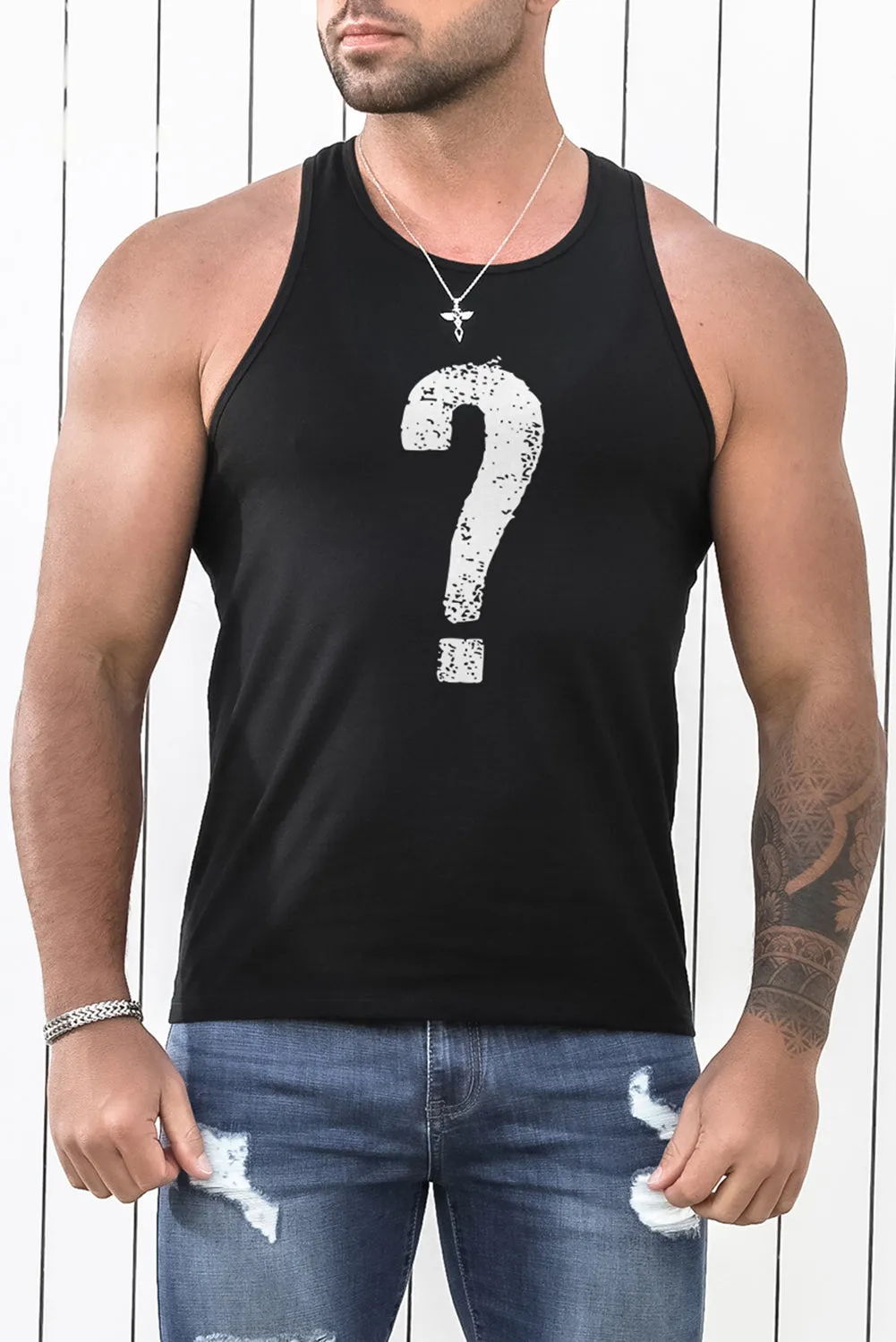 Black Question Mark Muscle Fit Racerback Men's Tank Top