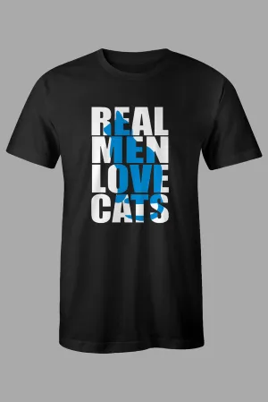 Black Real Men Love Cats Graphic Print Short Sleeve T Shirt