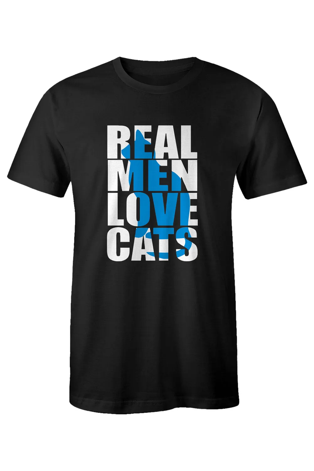 Black Real Men Love Cats Graphic Print Short Sleeve T Shirt