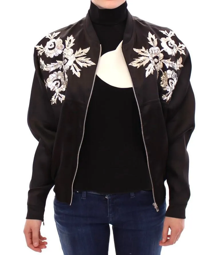Black silk floral decorated jacket
