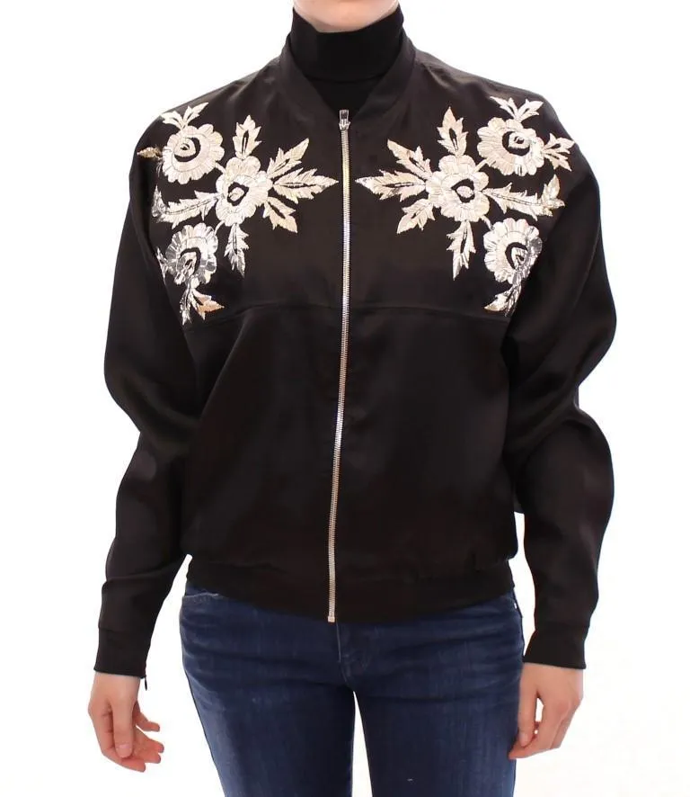 Black silk floral decorated jacket