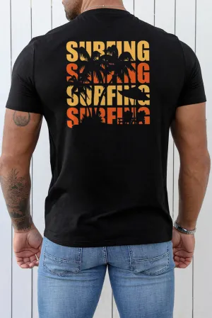 Black SURFING Plant Graphic Print Muscle Fit Men's Graphic Tee