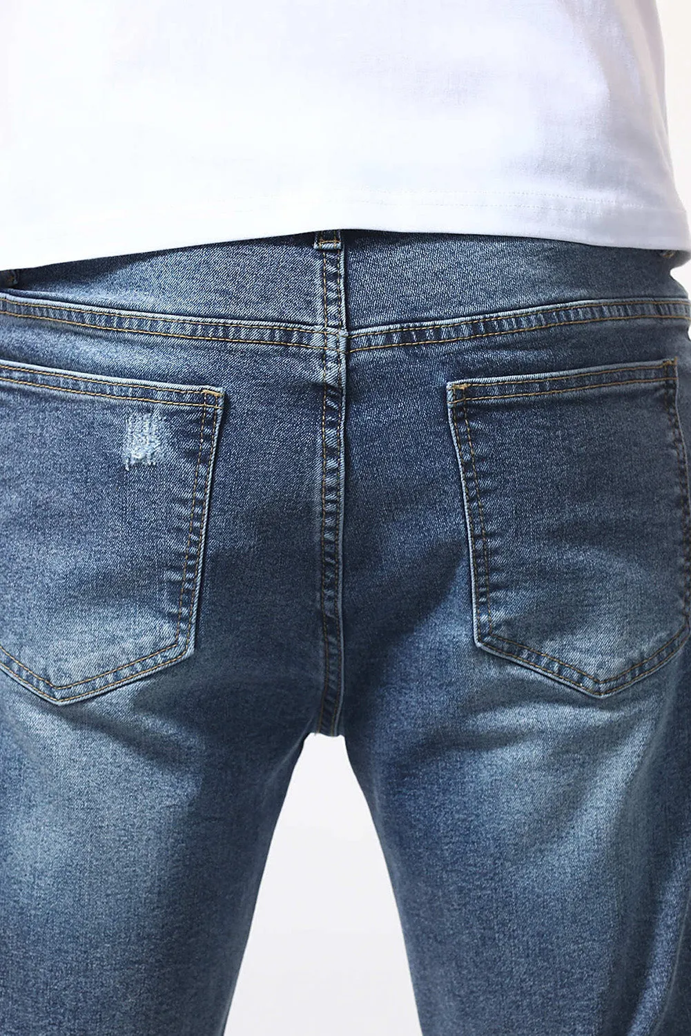 Blue American Flag Graphic Print Distressed Men's Denim Shorts