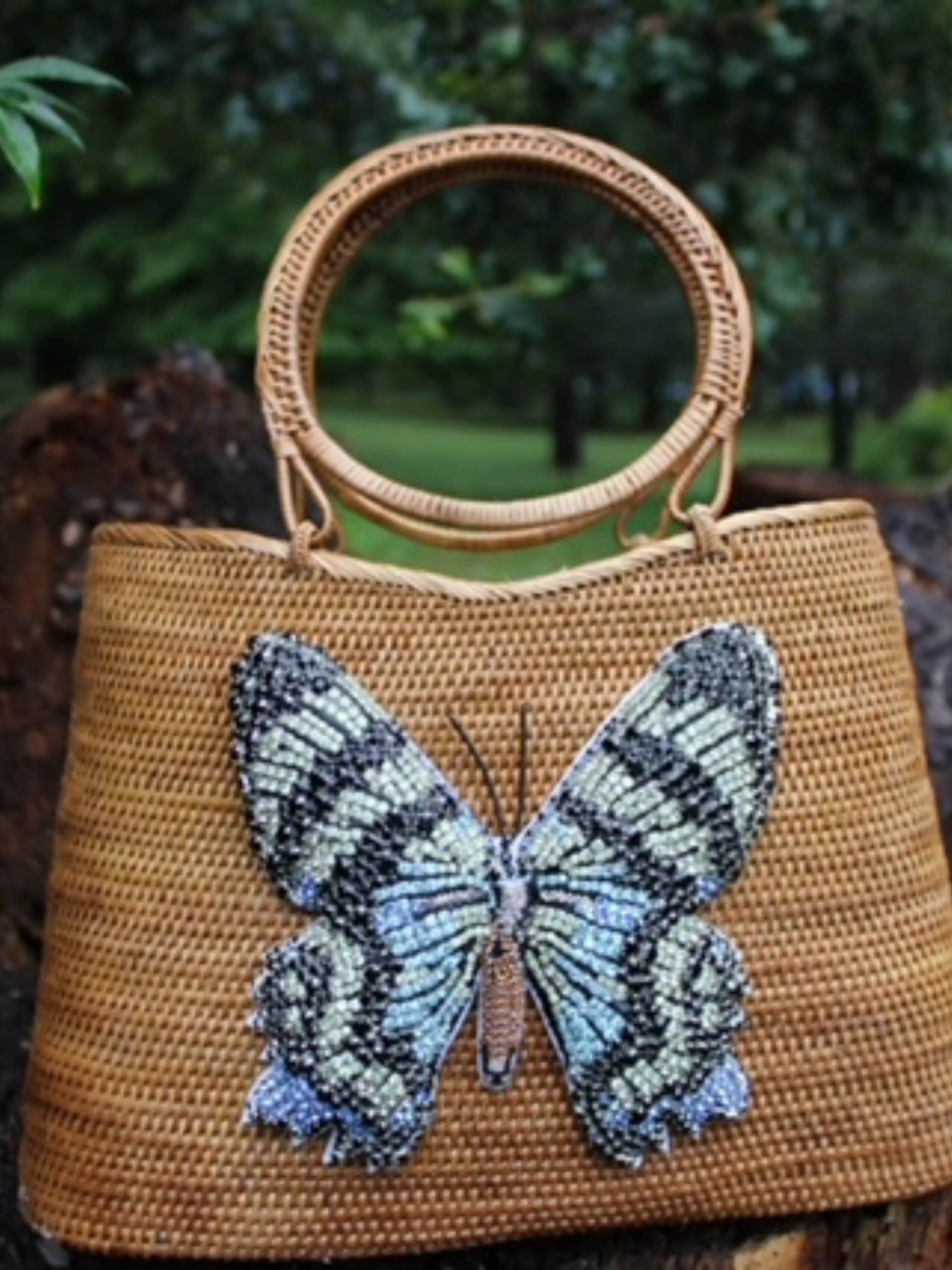 Blue and Black Butterfly Handbag