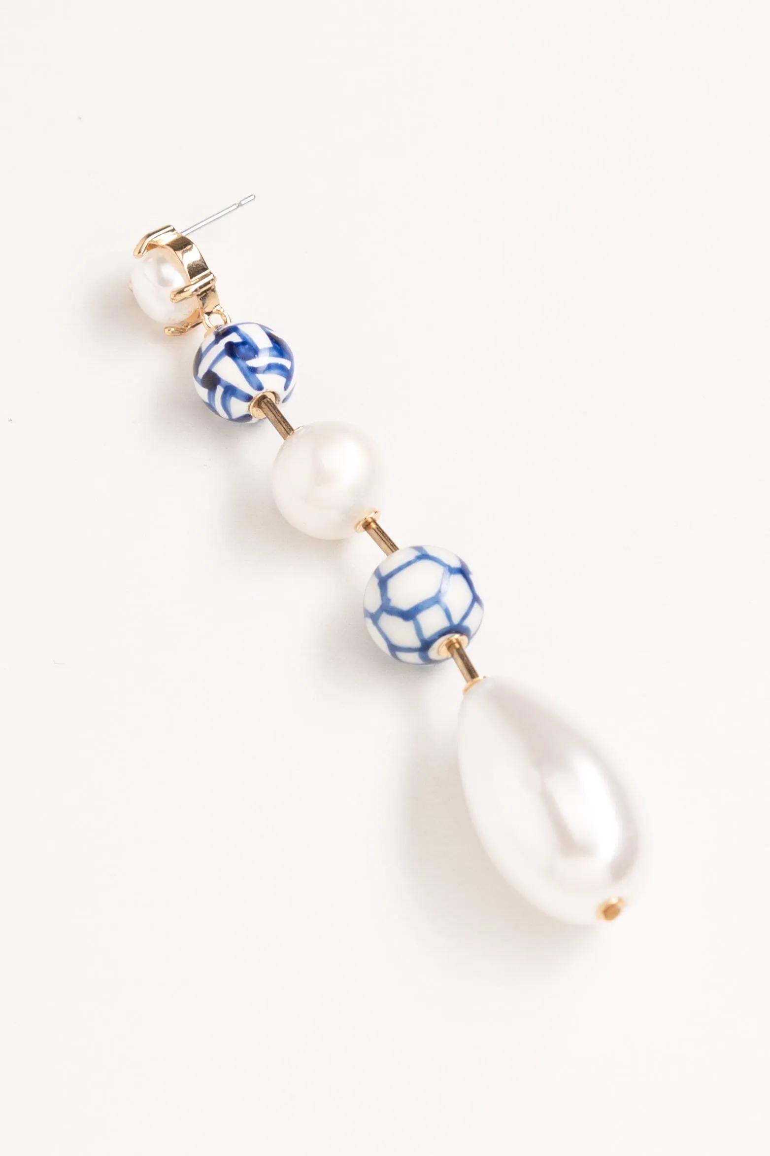 Blue and White Pearl Single Drop Earrings