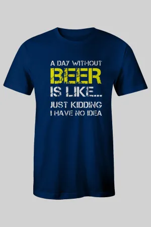 Blue BEER Letter Printed Slim-fit Short Sleeve Men's T Shirt