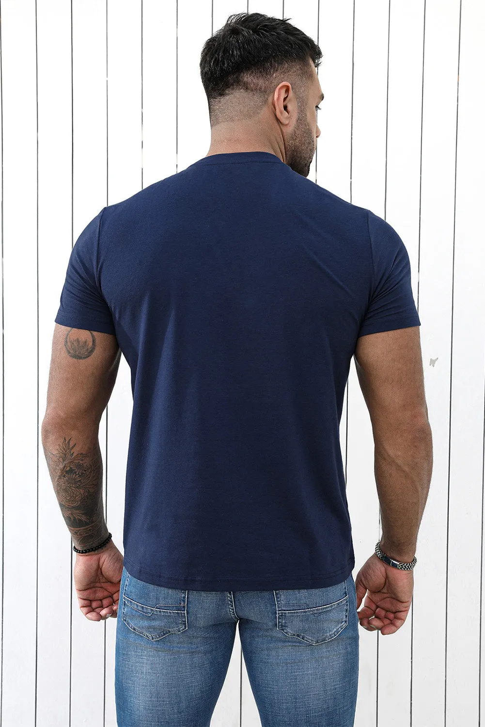 Blue BEER Letter Printed Slim-fit Short Sleeve Men's T Shirt
