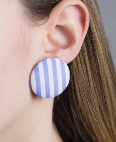 Blue Button Stripe Earring