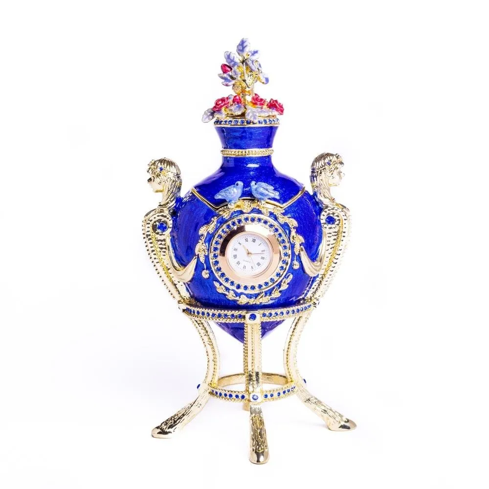 Blue Decorated Faberge Egg with Clock