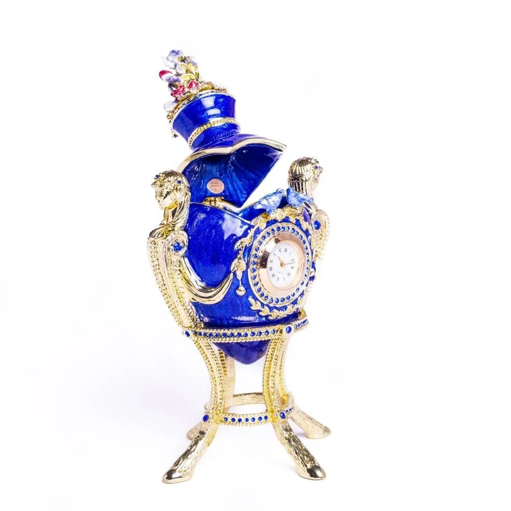 Blue Decorated Faberge Egg with Clock
