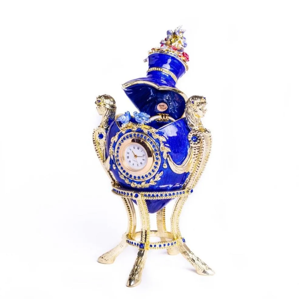Blue Decorated Faberge Egg with Clock