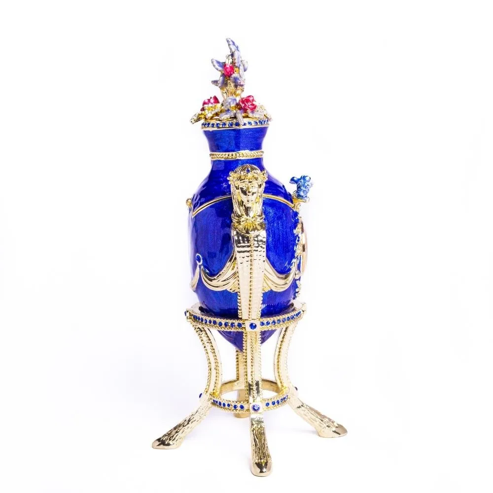 Blue Decorated Faberge Egg with Clock