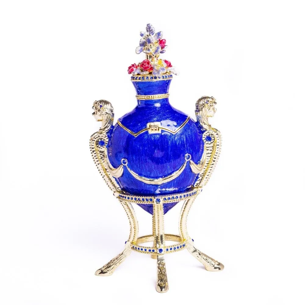 Blue Decorated Faberge Egg with Clock