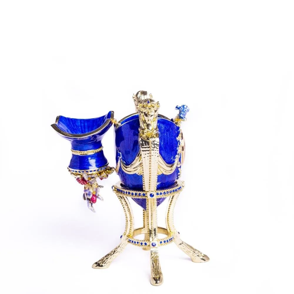 Blue Decorated Faberge Egg with Clock