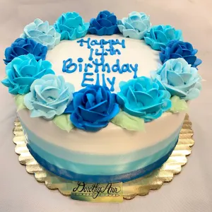 Blue Rose Wreath Cake with Smear Side Design 8" Round Cake