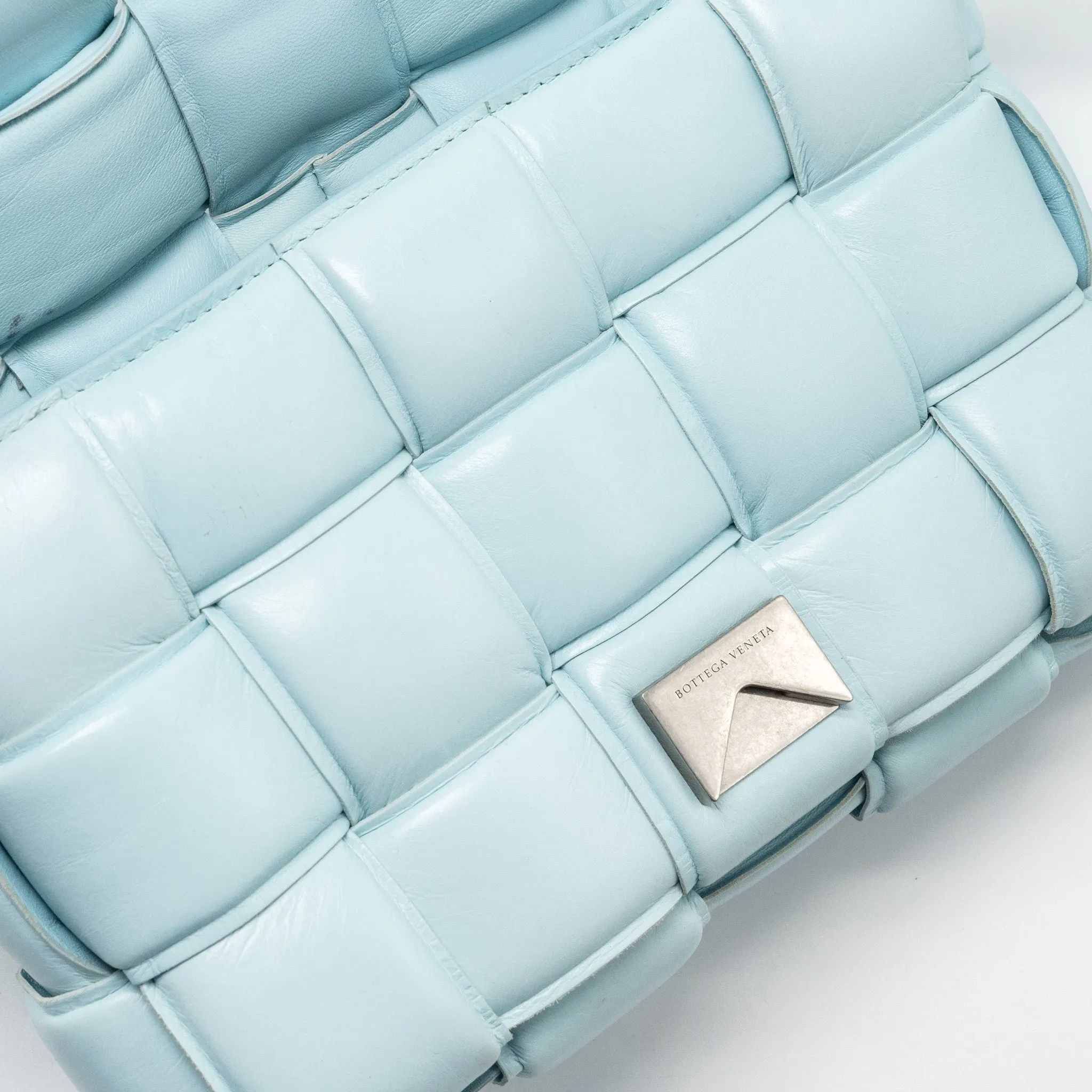 Bottega Veneta padded cassette soft lambskin light blue SHW