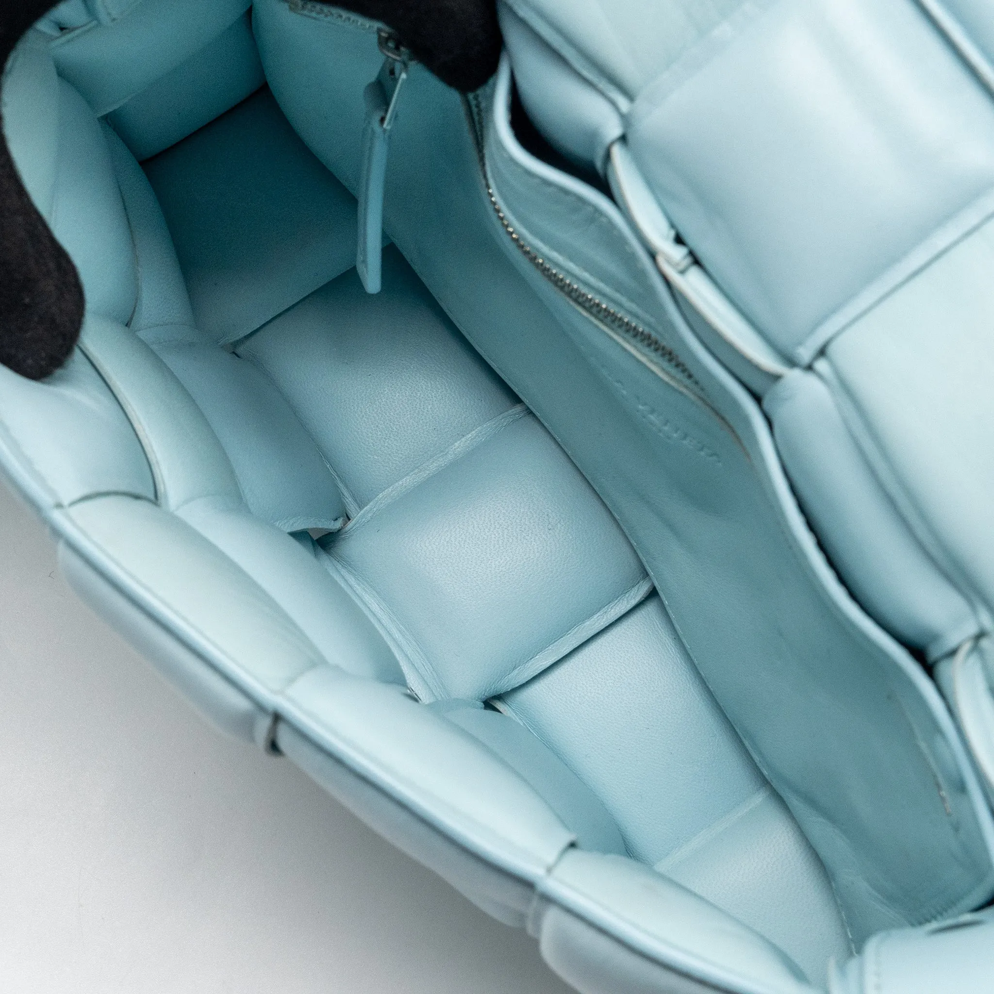 Bottega Veneta padded cassette soft lambskin light blue SHW
