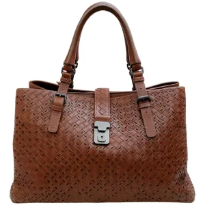 Bottega Veneta Roma Brown Intrecciato Leather Satchel