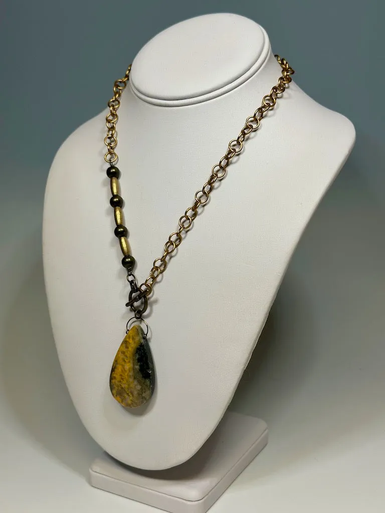 BRASS AND BUMBLE BEE JASPER NECKLACE  LCN589
