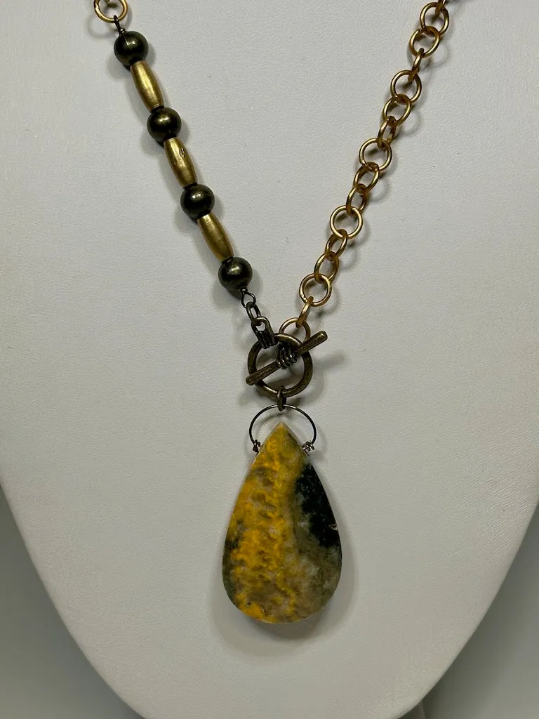 BRASS AND BUMBLE BEE JASPER NECKLACE  LCN589