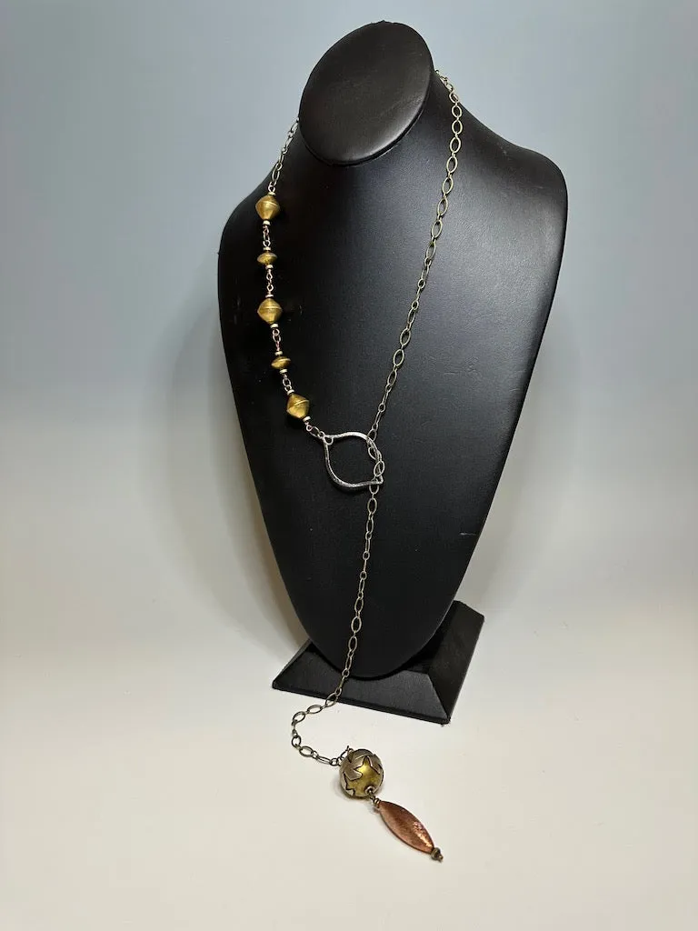 BRASS, HEMATITE AND COPPER LARIET NECKLACE  LCN536