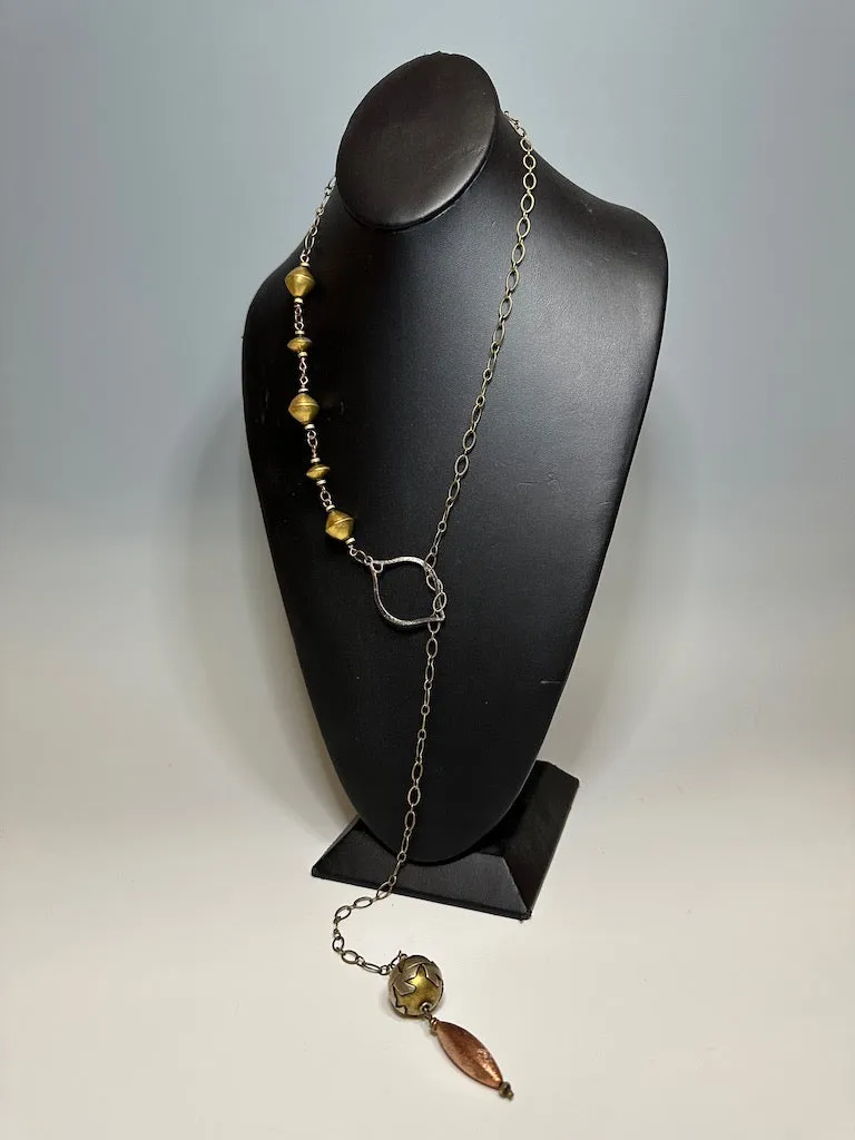 BRASS, HEMATITE AND COPPER LARIET NECKLACE  LCN536