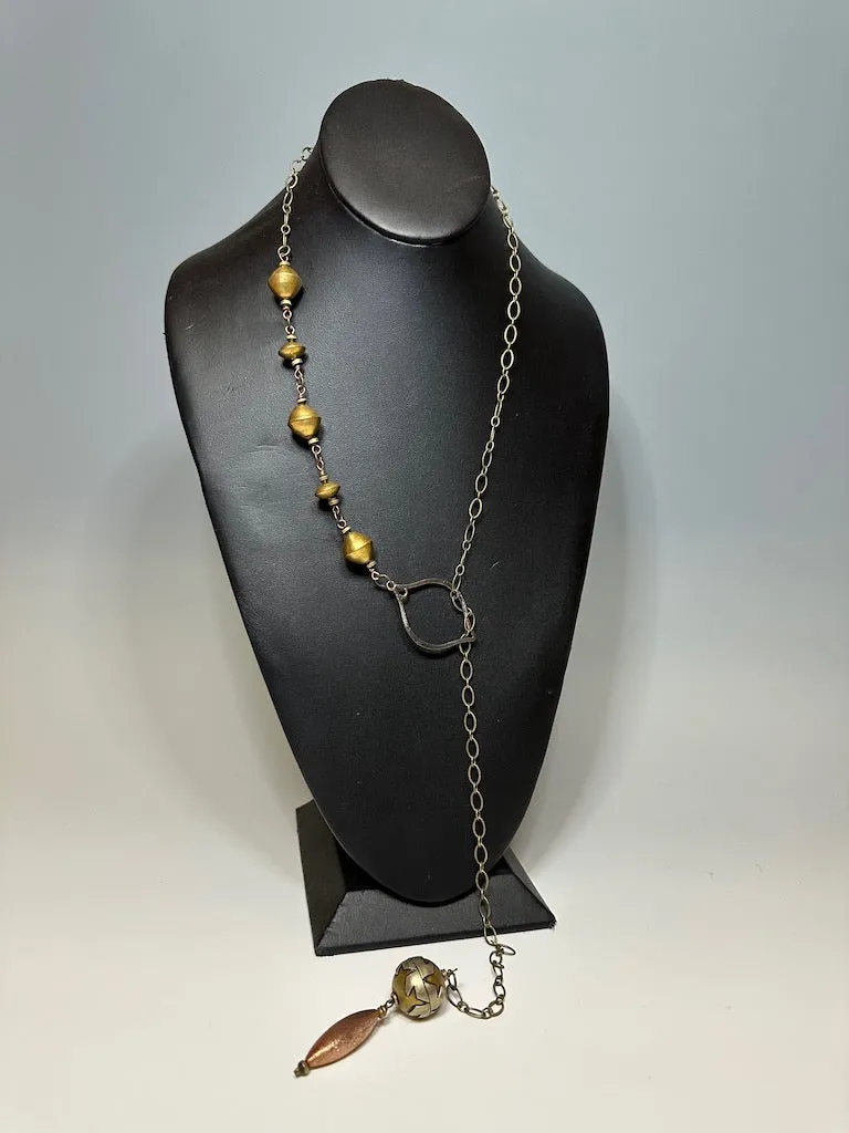 BRASS, HEMATITE AND COPPER LARIET NECKLACE  LCN536