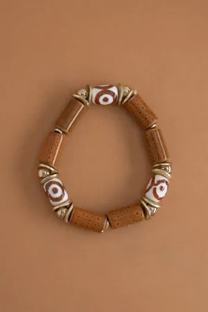 Brown Decorated Bead Stretchy Bracelet