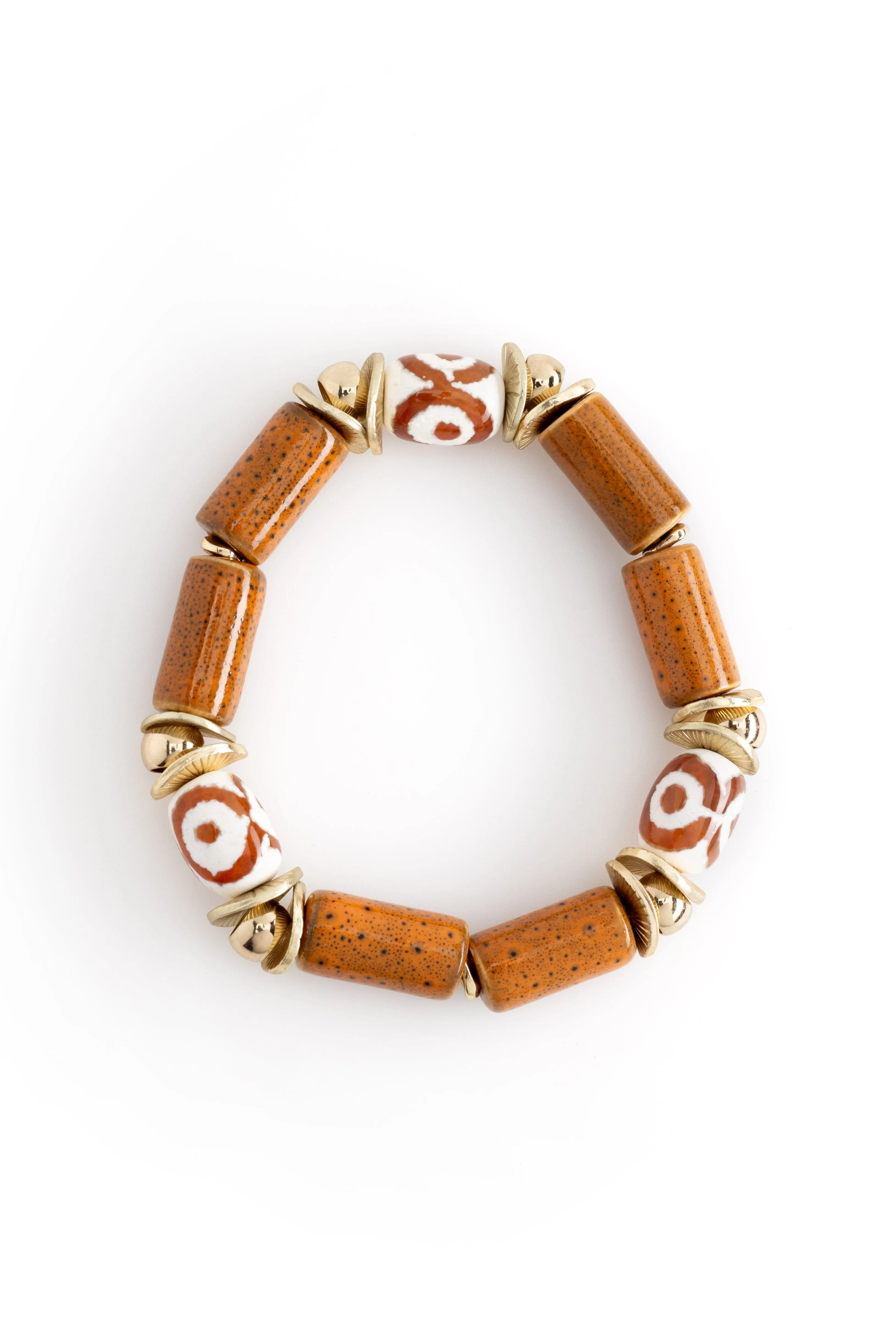 Brown Decorated Bead Stretchy Bracelet