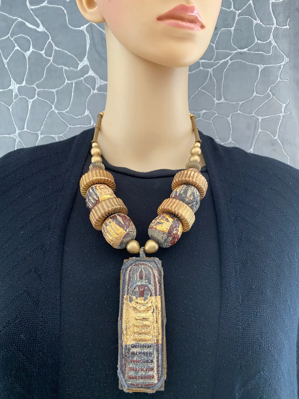 Buddha Beads and Brass Statement Necklace