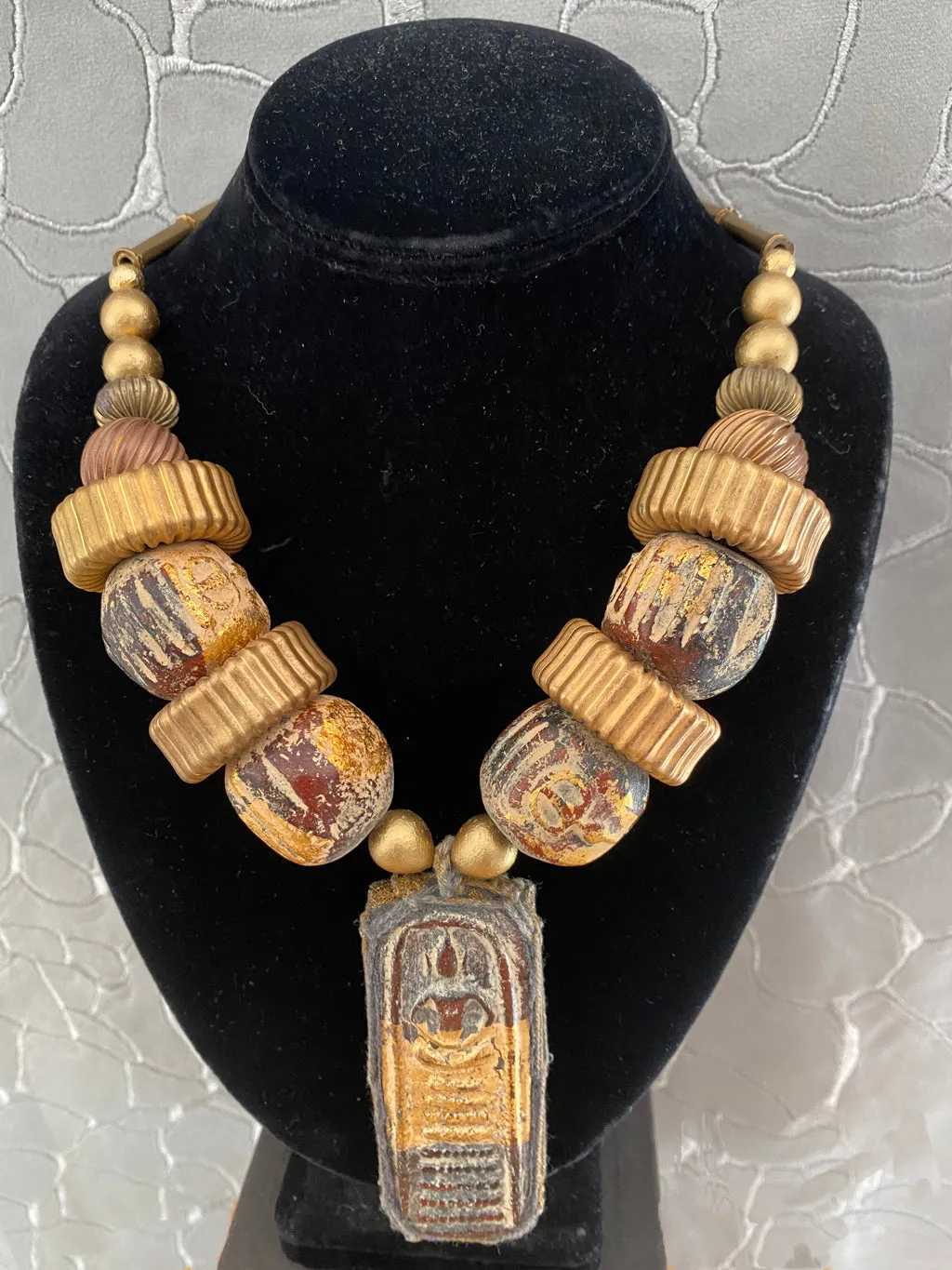 Buddha Beads and Brass Statement Necklace